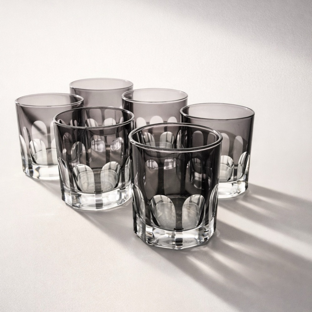 RIALTO HANDMADE IN TÜRKIYE SMOKE OLD FASHIONED GLASSES 12 OZ SET OF‎ 6 MCM STYLE